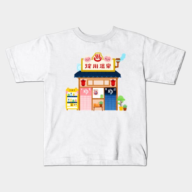 Japan Onsen Kids T-Shirt by Nina.spicy.illustration